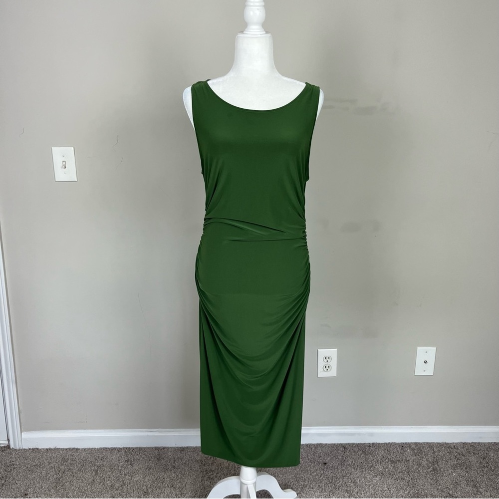 KAMALI KULTURE X NORMA KAMALI BODYCON RUCHED MIDI DRESS OLIVE GREEN SIZE LARGE - Picture 6 of 13